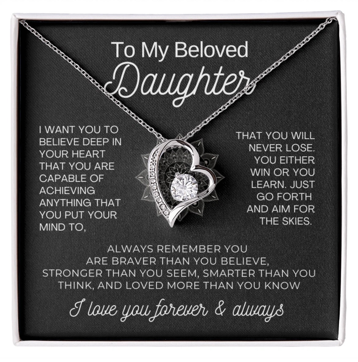 To My Daughter Necklace from Dad - Love Heart Necklace - Aim for the Skies