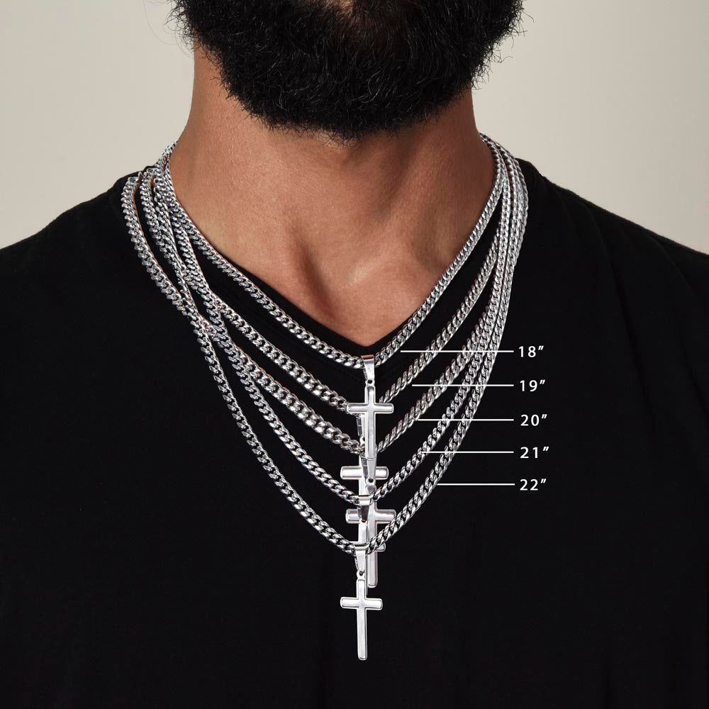 You Make Me Proud - Cuban Link Cross Necklace Gift for Son from Dad