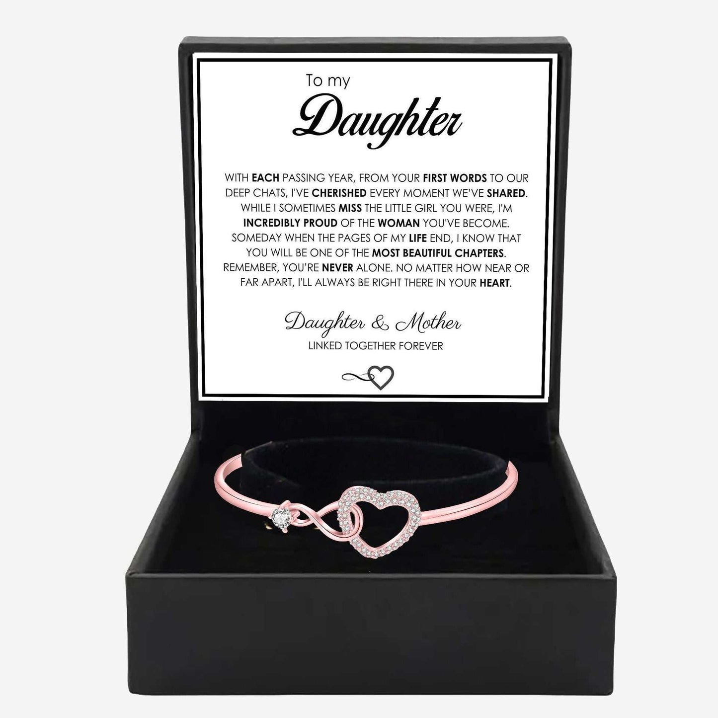 Infinity Heart Bracelet daughter mom gift in elegant packaging with heartfelt message card