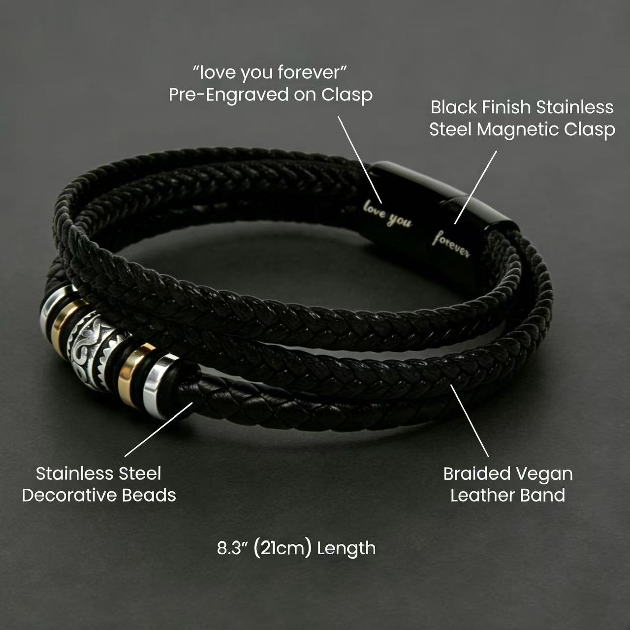 To My Son - Love You Forever Bracelet - Always With You Message Card Gift BLK