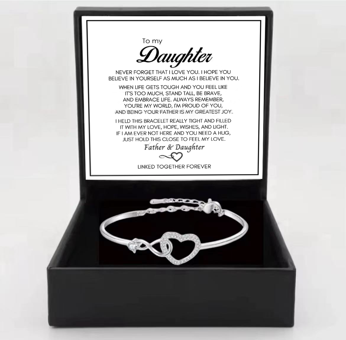 To My Daughter from Dad - Infinity Heart Bracelet - Forever Linked Together Gift