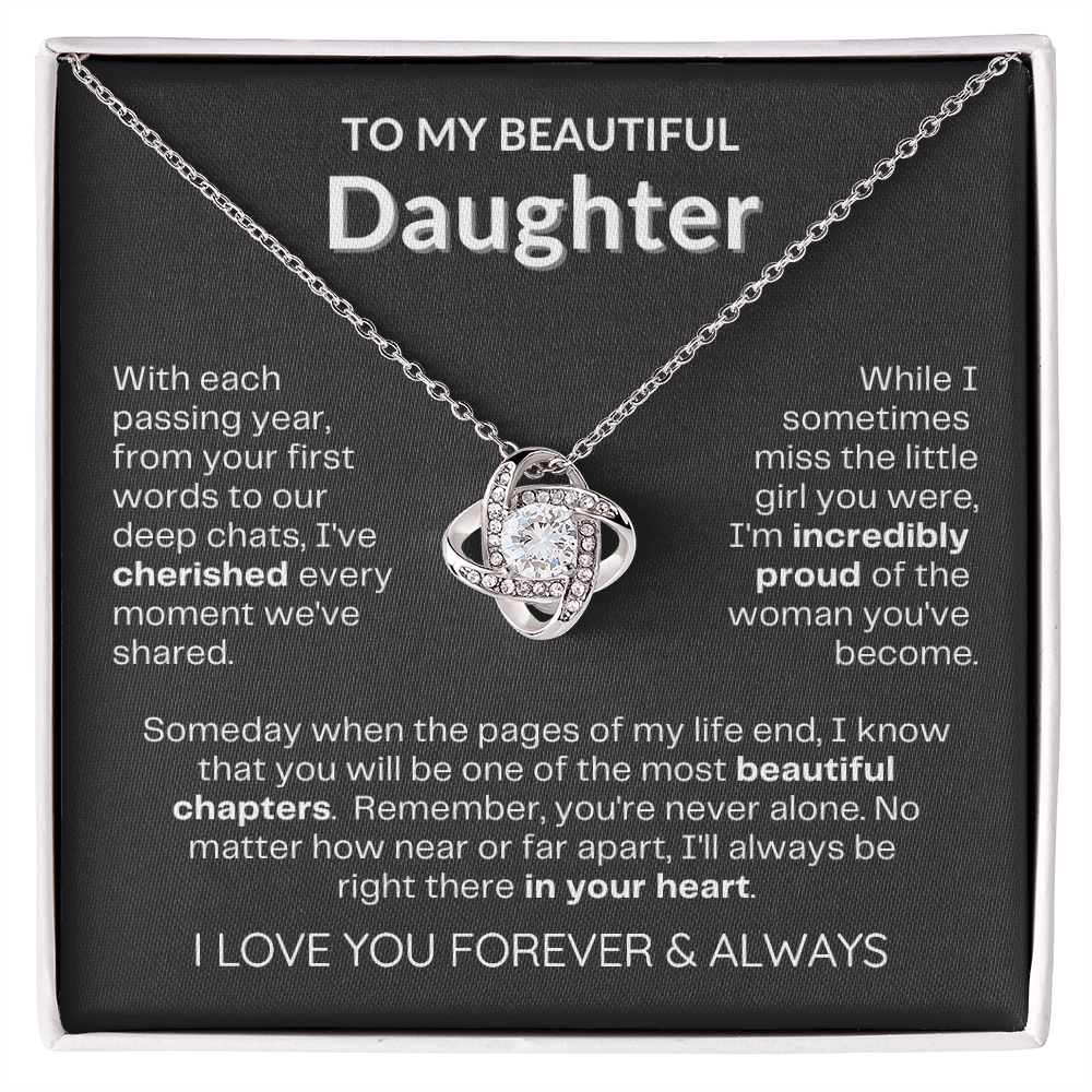 To My Daughter - Love Knot Necklace - Eternal Flower Gift Box