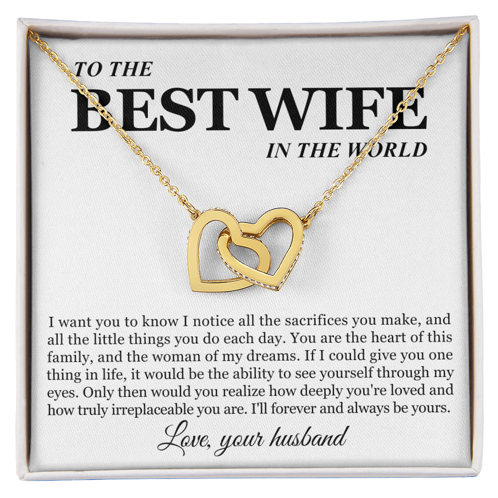To My Wife - Linked Hearts Necklace - Woman of My Dreams Message Card Gift