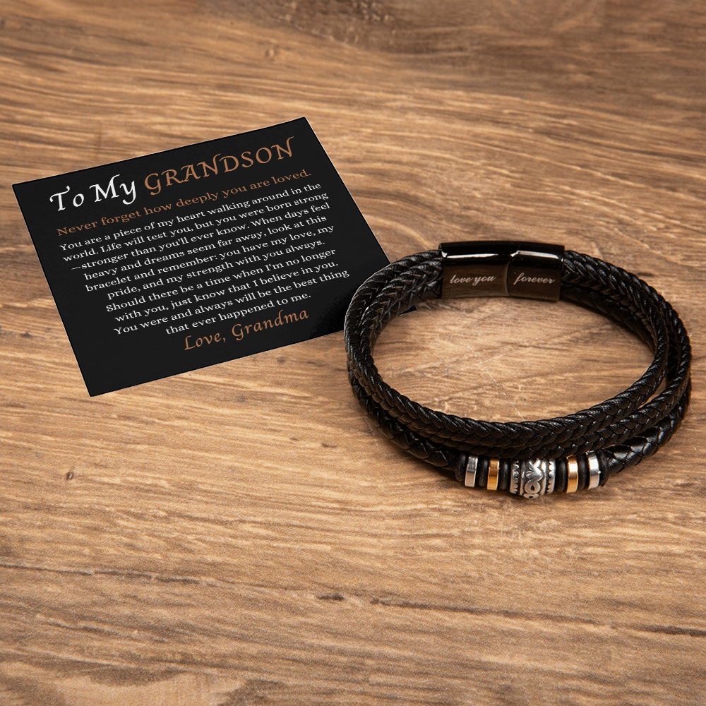 To Our Grandson - Love You Forever Bracelet - You Have My Strength Message Card Gift