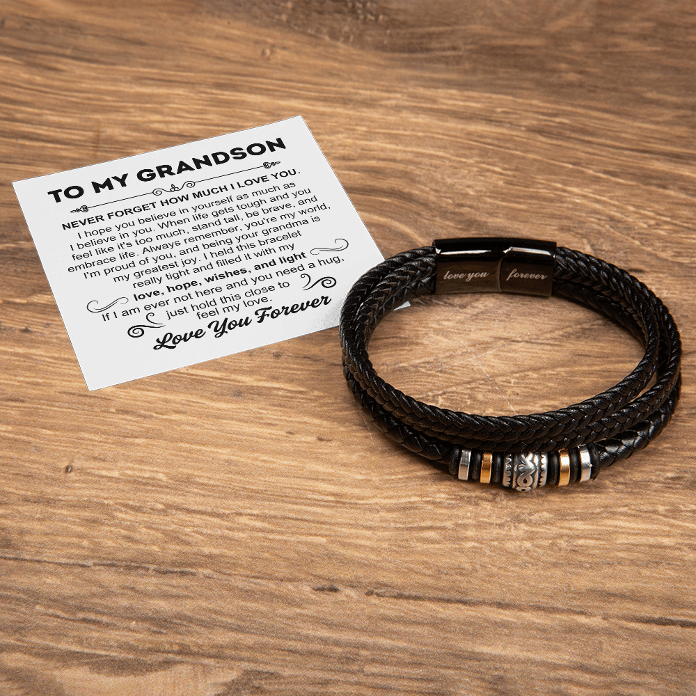 To My Grandson - Love You Forever Bracelet - You Are My World Gift