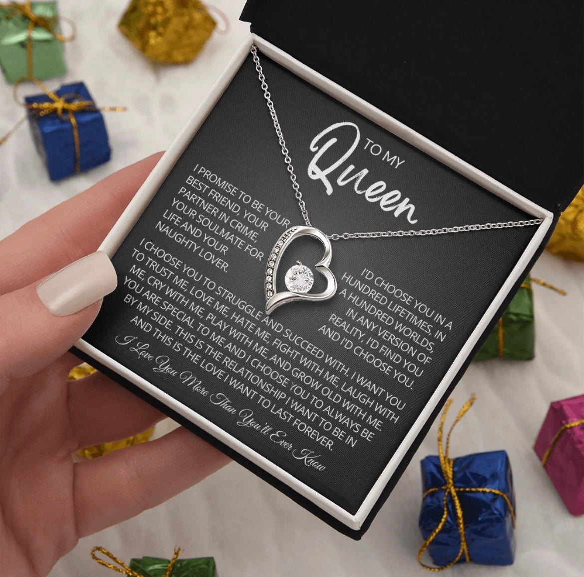 To My Queen Necklace - Love Heart Necklace - I Choose You Gift from Husband