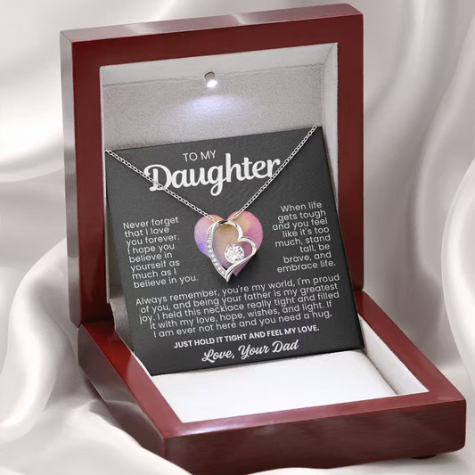 To My Daughter Necklace from Dad - Love Heart Necklace - You Are My World