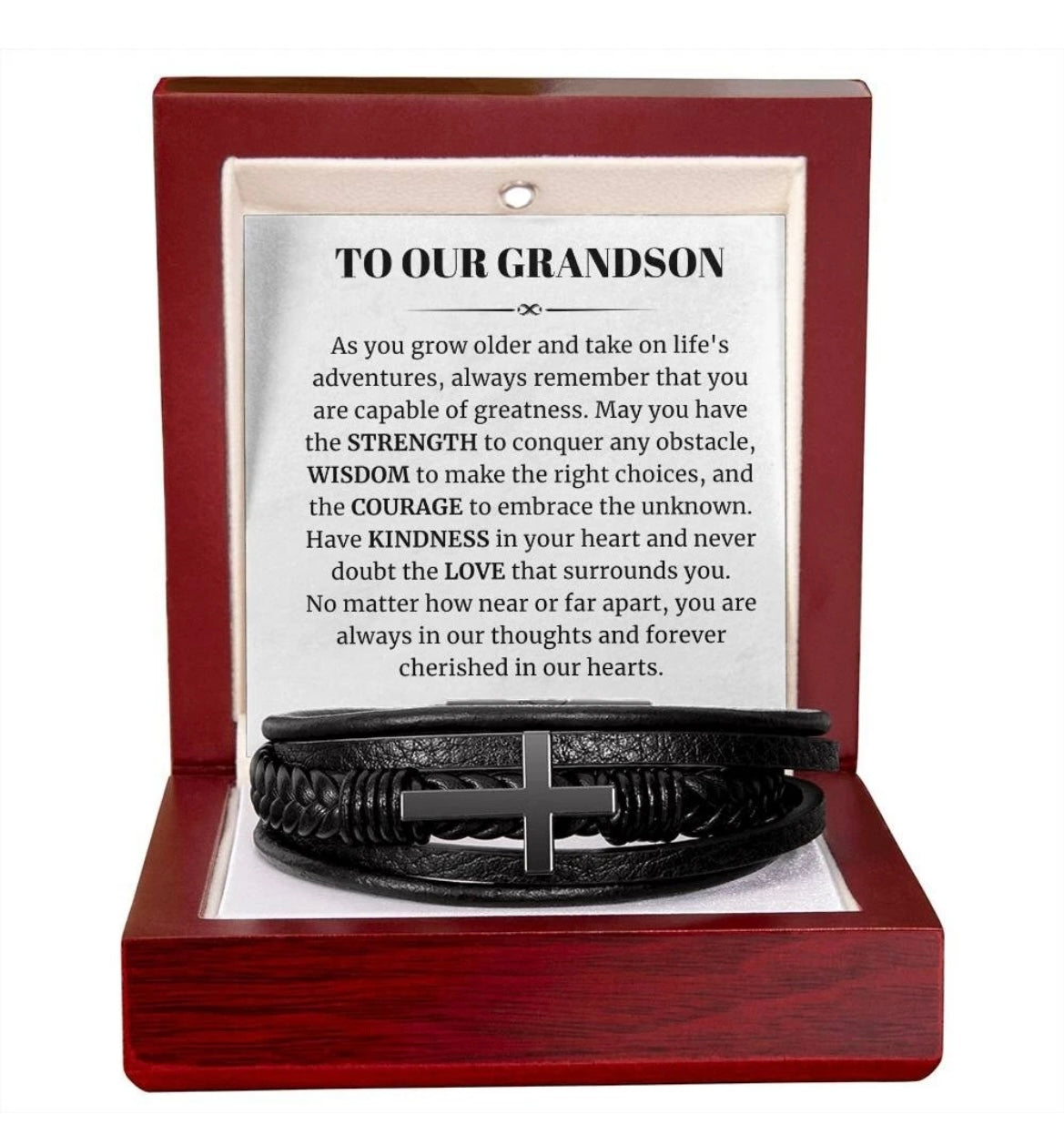 To Our Grandson - Cross Bracelet - Cherished In Our Hearts