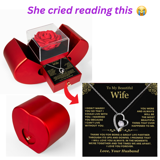 To My Wife Necklace - Love Heart Necklace - Eternal Rose Gift Box