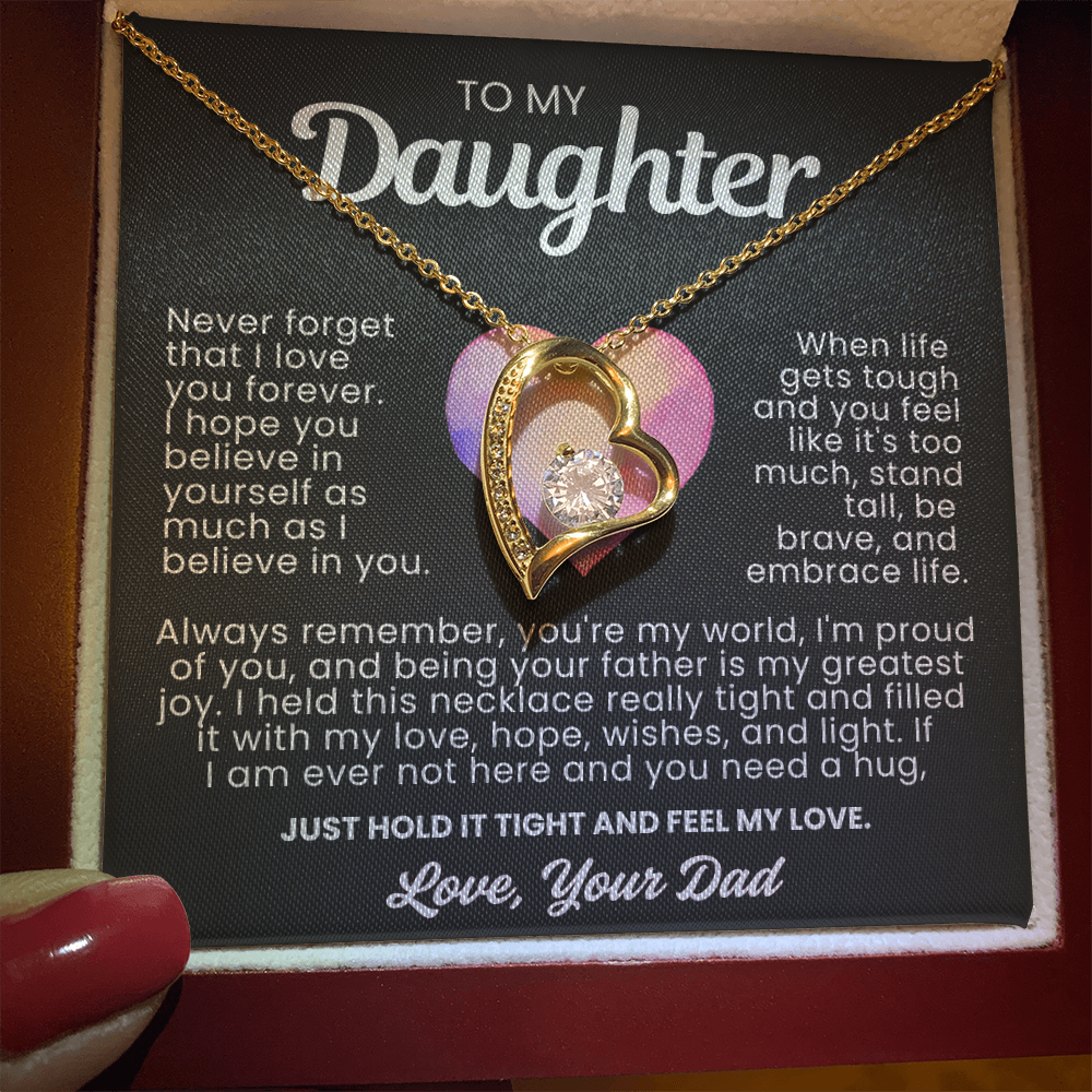 To My Daughter Necklace from Dad - Love Heart Necklace - You Are My World Gift