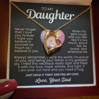 To My Daughter Necklace from Dad - Love Heart Necklace - You Are My World Gift