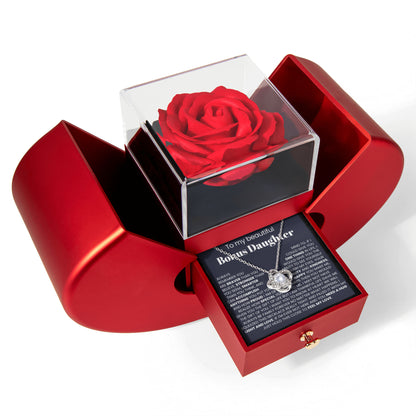 To My Bonus Daughter - Love Knot Necklace - Eternal Flower Gift Box
