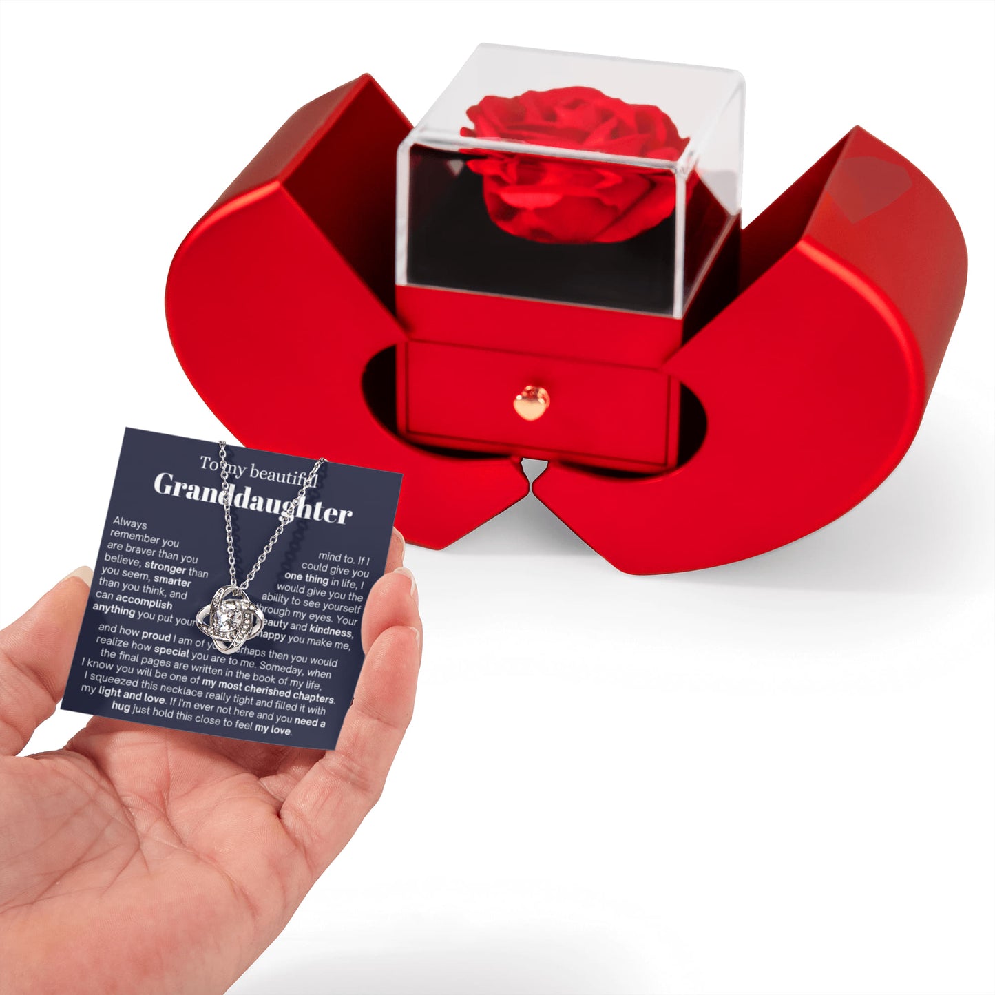 To My Granddaughter - Love Knot Necklace - Eternal Flower Gift Box