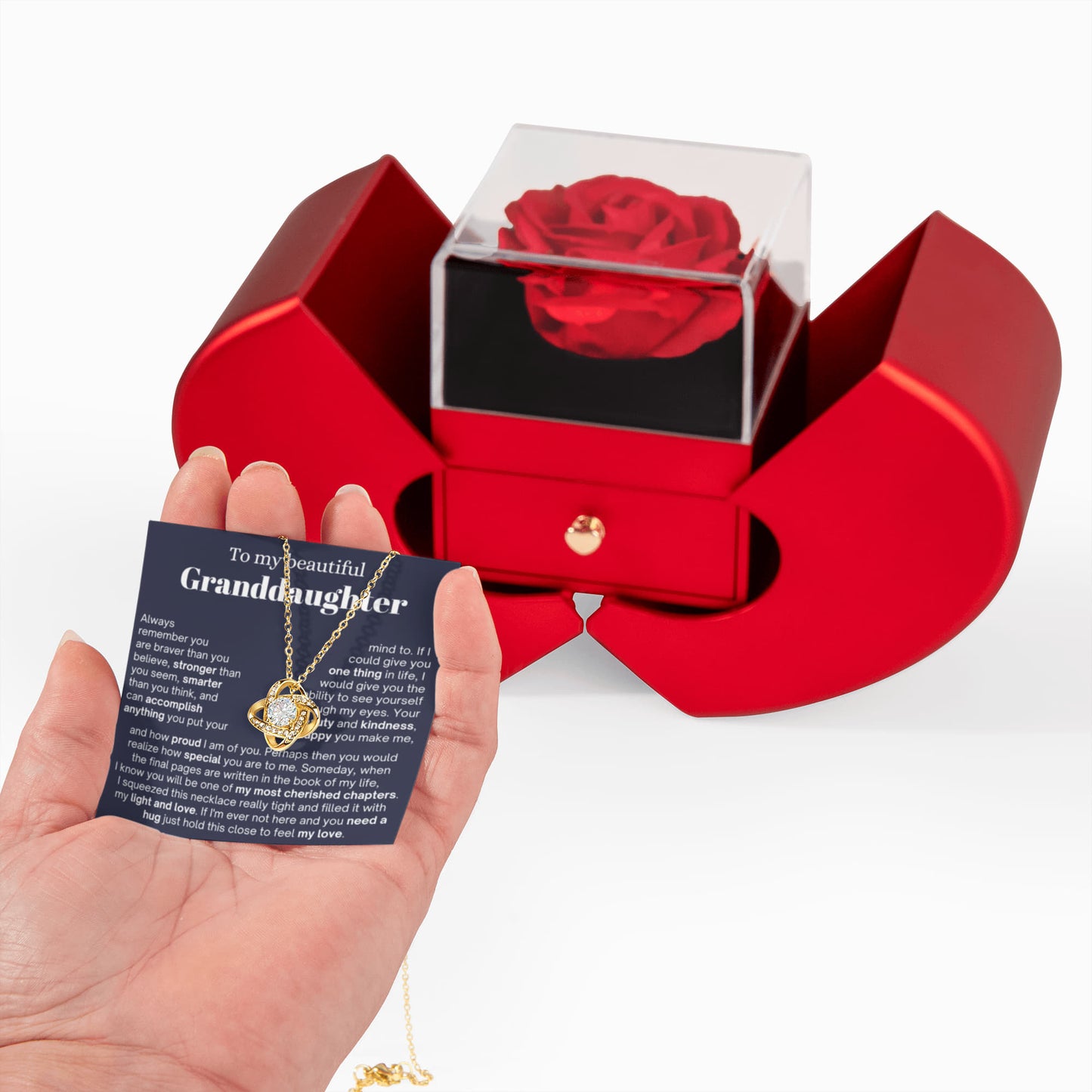 To My Granddaughter - Love Knot Necklace - Eternal Flower Gift Box