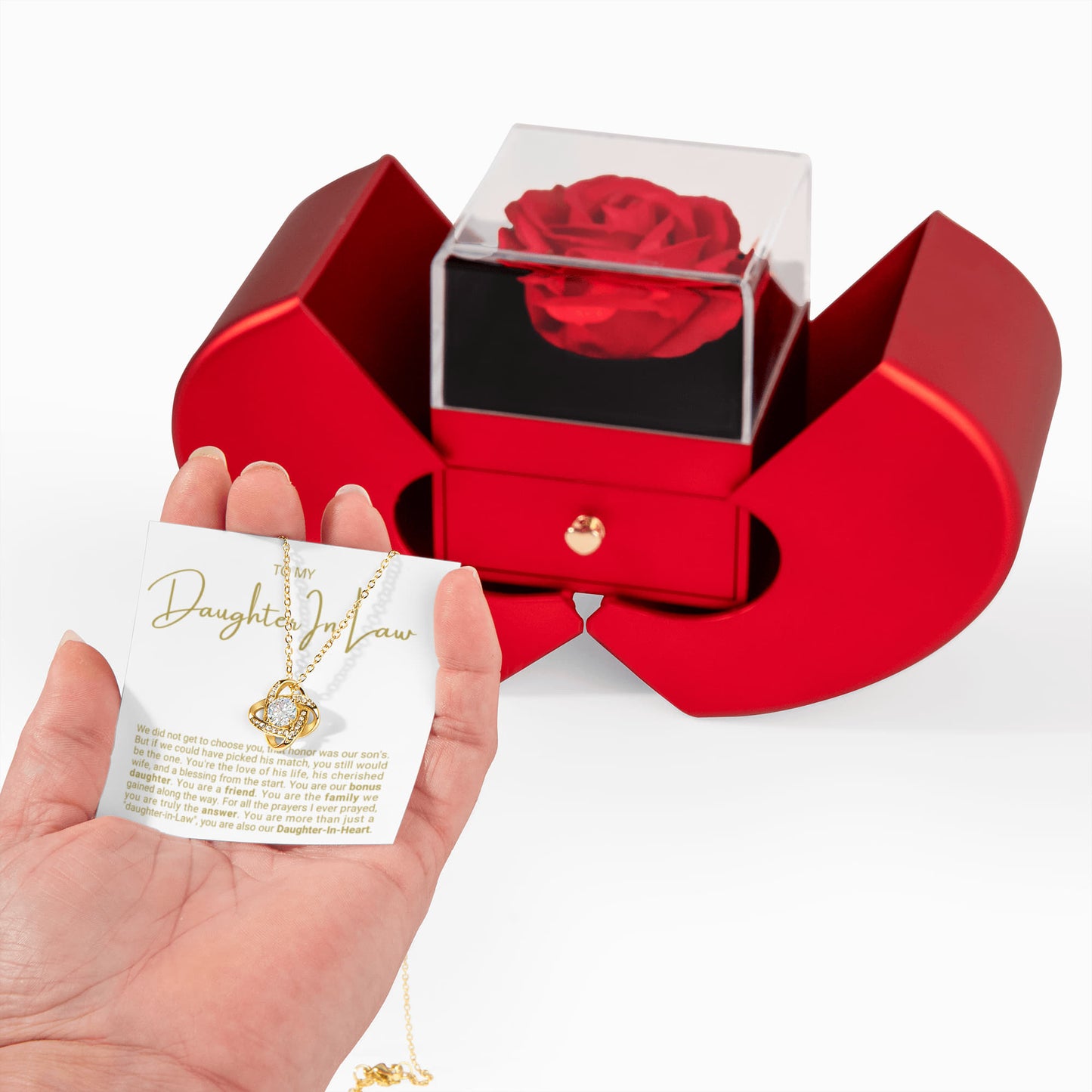 To My Daughter-In-Law Necklace - Love Knot Necklace - Eternal Rose Gift Box