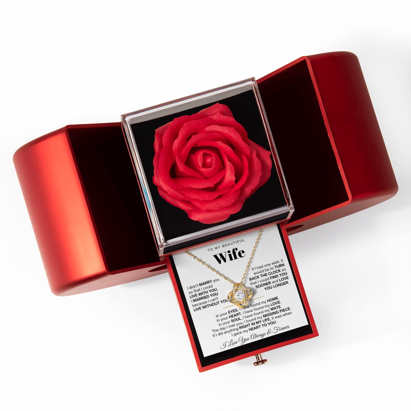 To My Wife Necklace - Love Knot Necklace - Eternal Rose Gift Box
