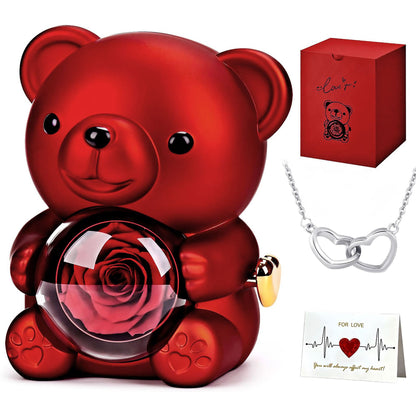 To My Soulmate - Custom Interlinked Hearts Necklace - Eternal Rose Bear Box