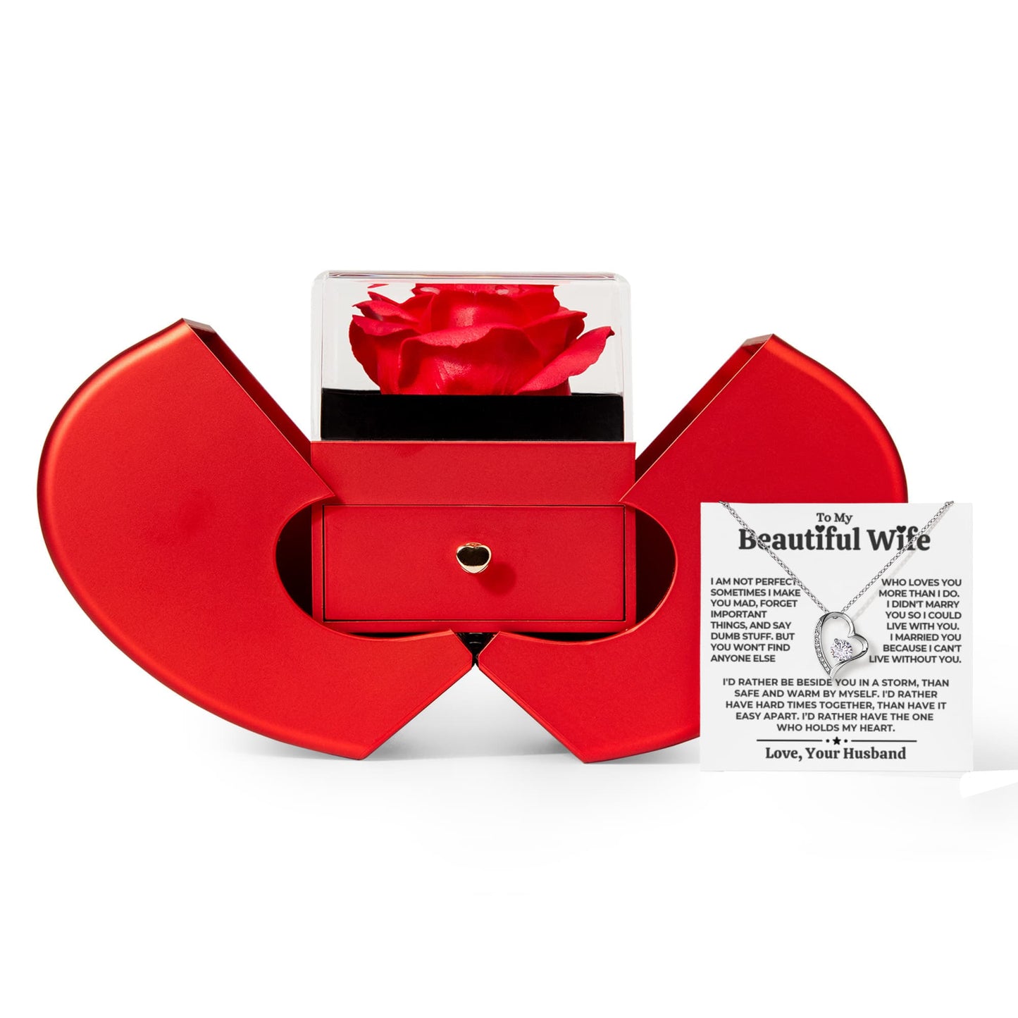 To My Wife - Love Heart Necklace - Eternal Rose Gift Box