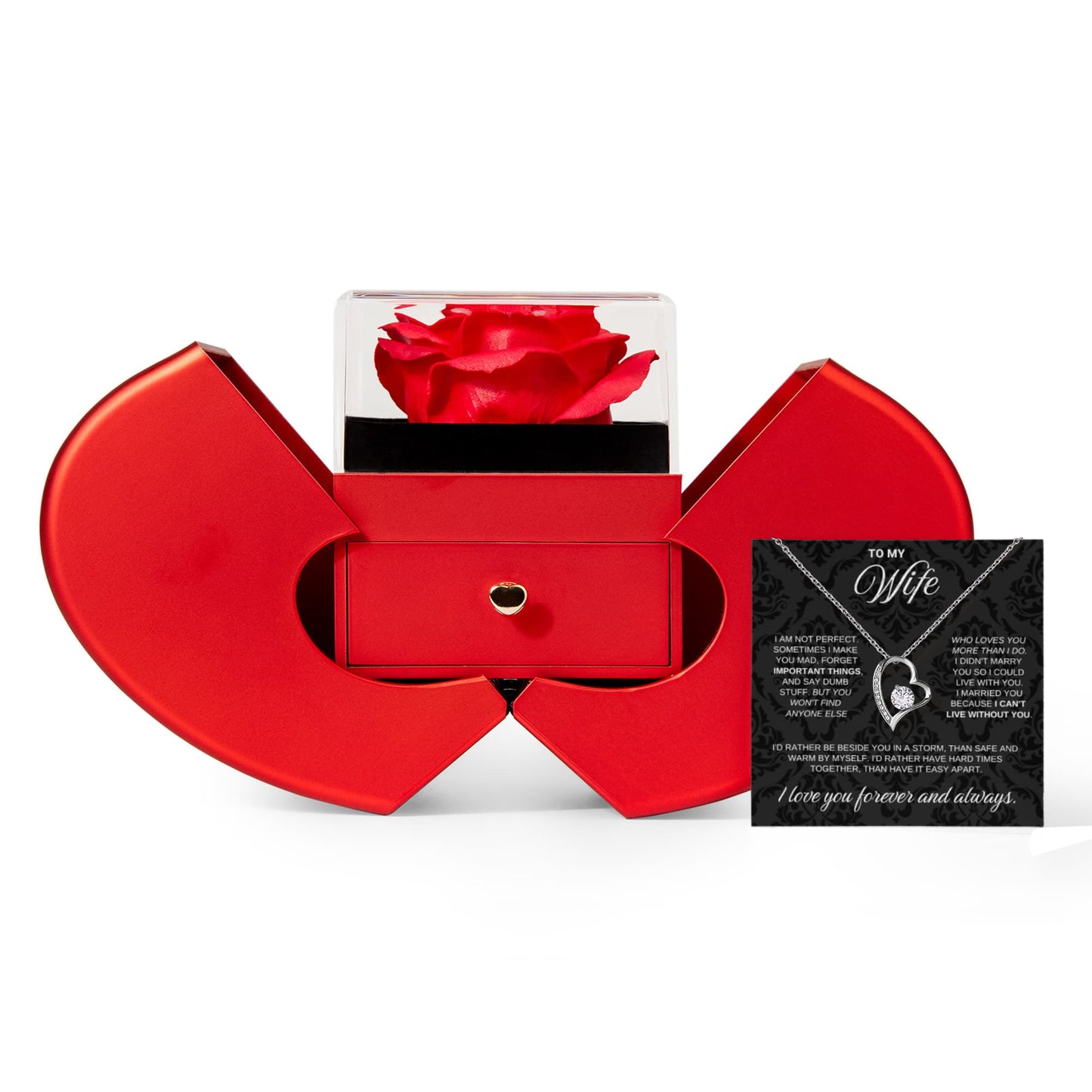 To My Wife Necklace - Love Heart Necklace - Eternal Rose Gift Box  - Rather Beside You