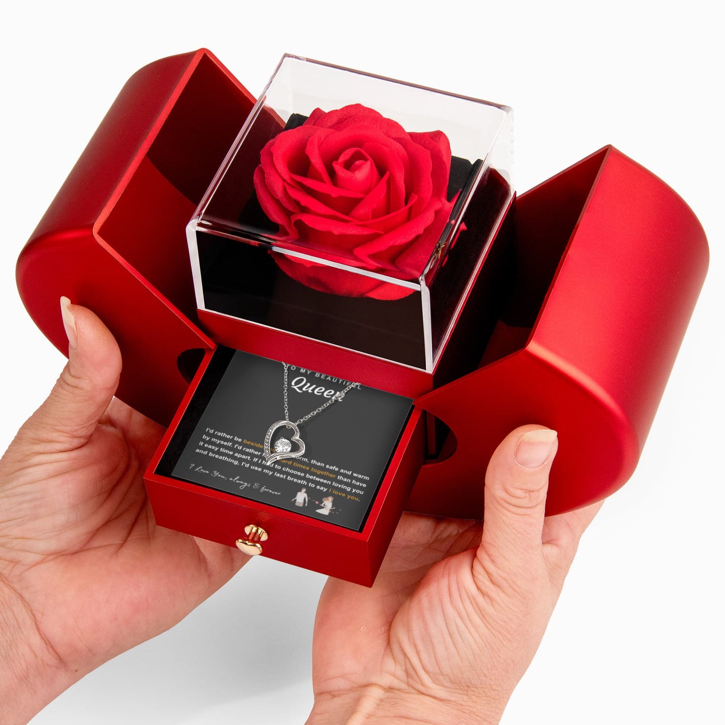 To My Queen Necklace - Love Heart Necklace - Eternal Rose Gift Box  - Rather Beside You