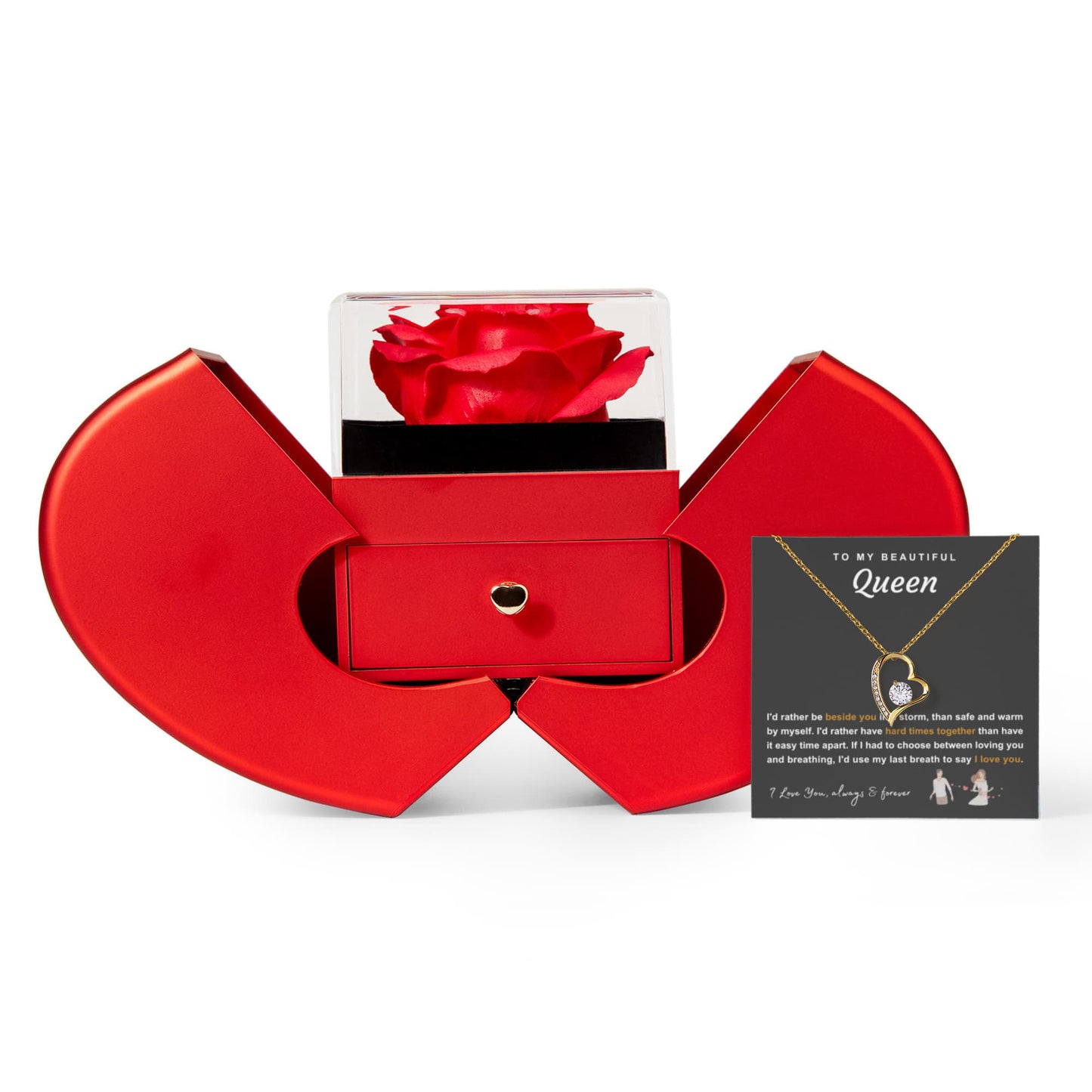 To My Queen Necklace - Love Heart Necklace - Eternal Rose Gift Box  - Rather Beside You