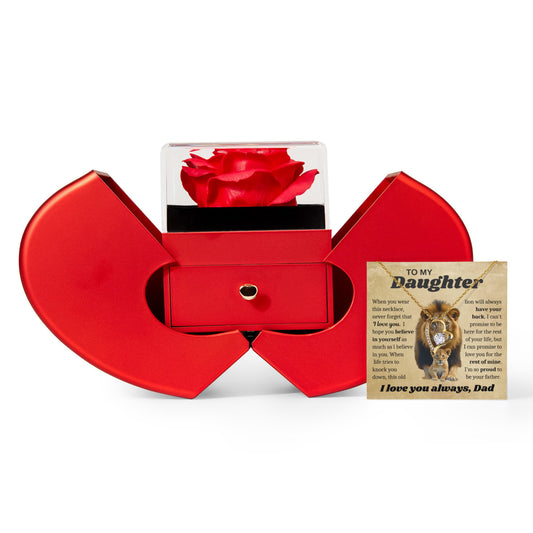 To My Daughter Necklace from Dad - Love Heart Necklace - Eternal Rose Gift Box