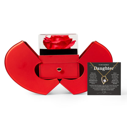 To My Daughter Necklace from Dad - Love Heart Necklace - Eternal Rose Gift Box