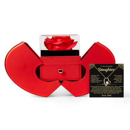 To My Daughter Necklace from Dad - Love Heart Necklace - Eternal Rose Gift Box