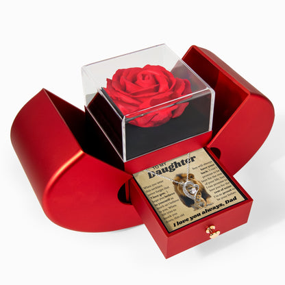 To My Daughter Necklace from Dad - Love Heart Necklace - Eternal Rose Gift Box