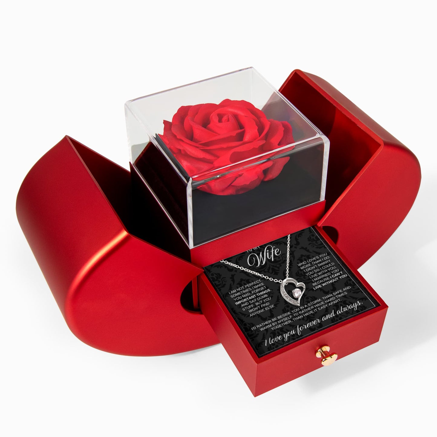 To My Wife Necklace - Love Heart Necklace - Eternal Rose Gift Box  - Rather Beside You