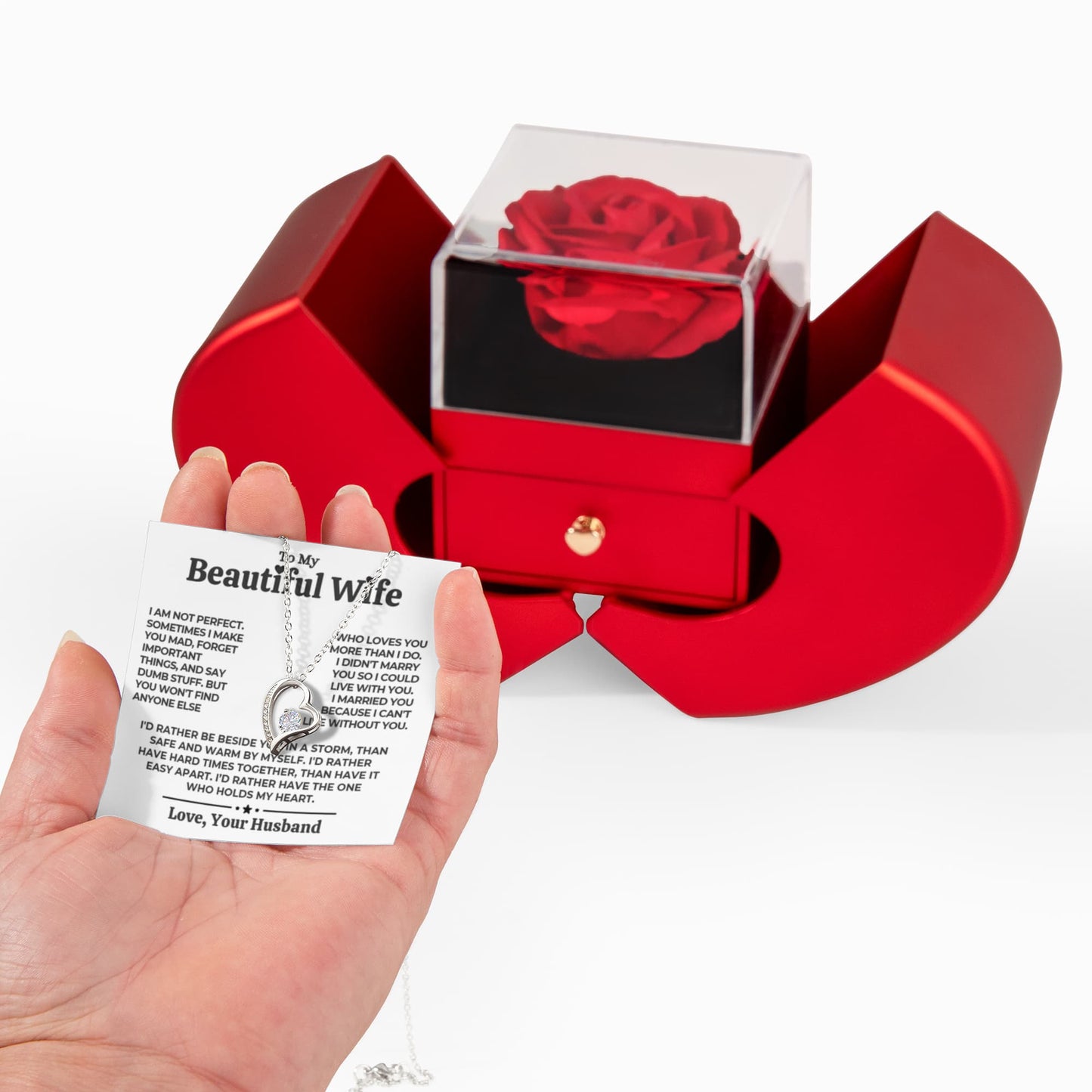 To My Wife - Love Heart Necklace - Eternal Rose Gift Box