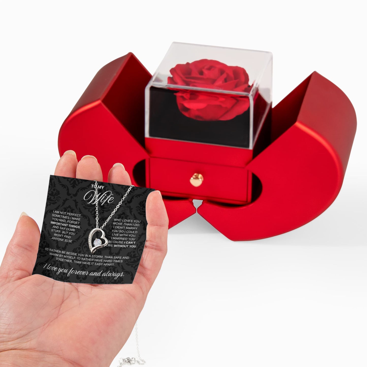 To My Wife Necklace - Love Heart Necklace - Eternal Rose Gift Box  - Rather Beside You