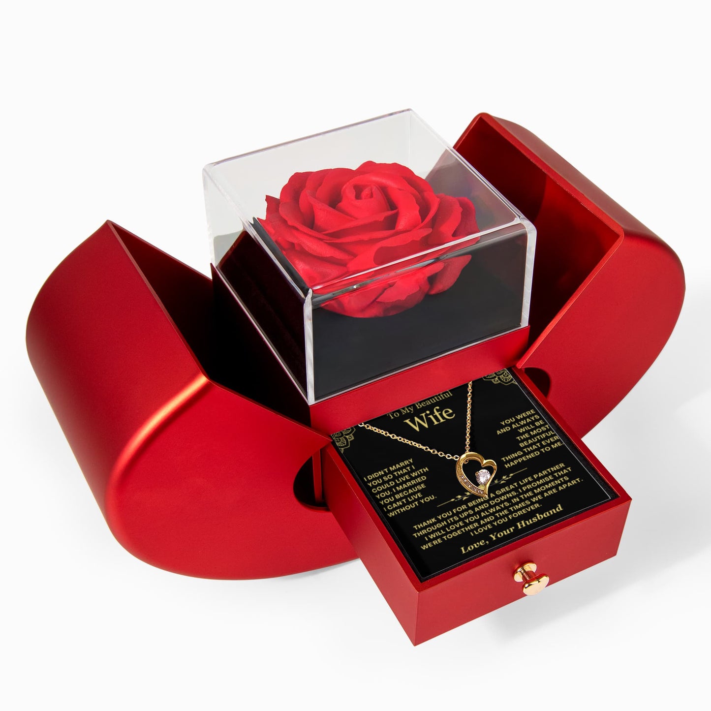 To My Wife Necklace - Love Heart Necklace - Eternal Rose Gift Box  - Love You Always