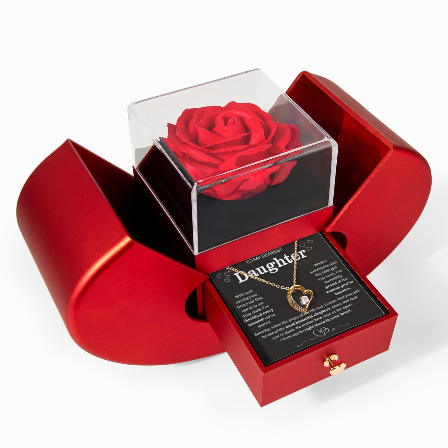To My Daughter Necklace from Dad - Love Heart Necklace - Eternal Rose Gift Box