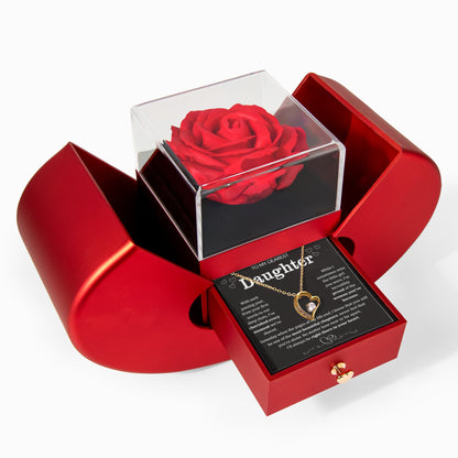 To My Daughter Necklace from Dad - Love Heart Necklace - Eternal Rose Gift Box