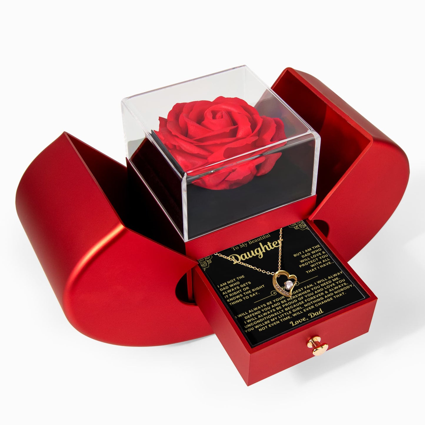 To My Daughter Necklace from Dad - Love Heart Necklace - Eternal Rose Gift Box