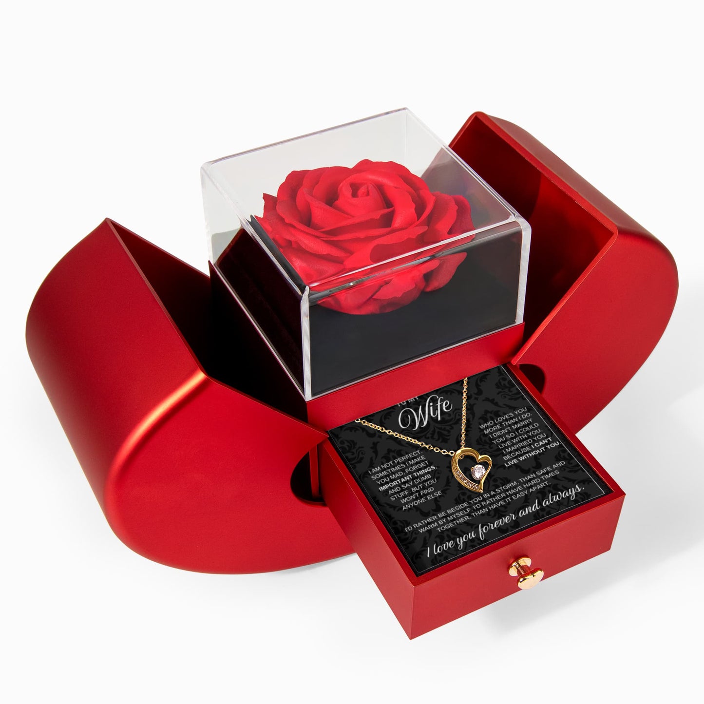 To My Wife Necklace - Love Heart Necklace - Eternal Rose Gift Box  - Rather Beside You