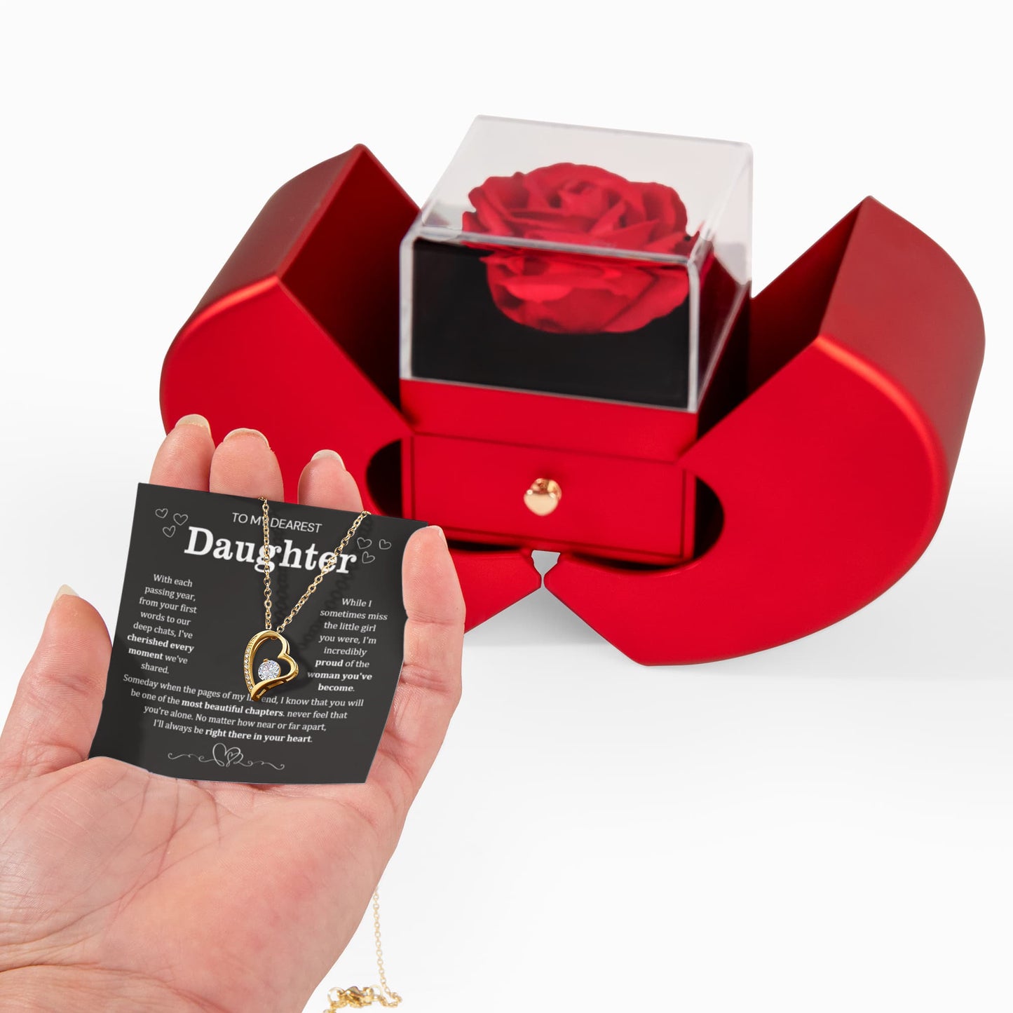 To My Daughter Necklace from Dad - Love Heart Necklace - Eternal Rose Gift Box