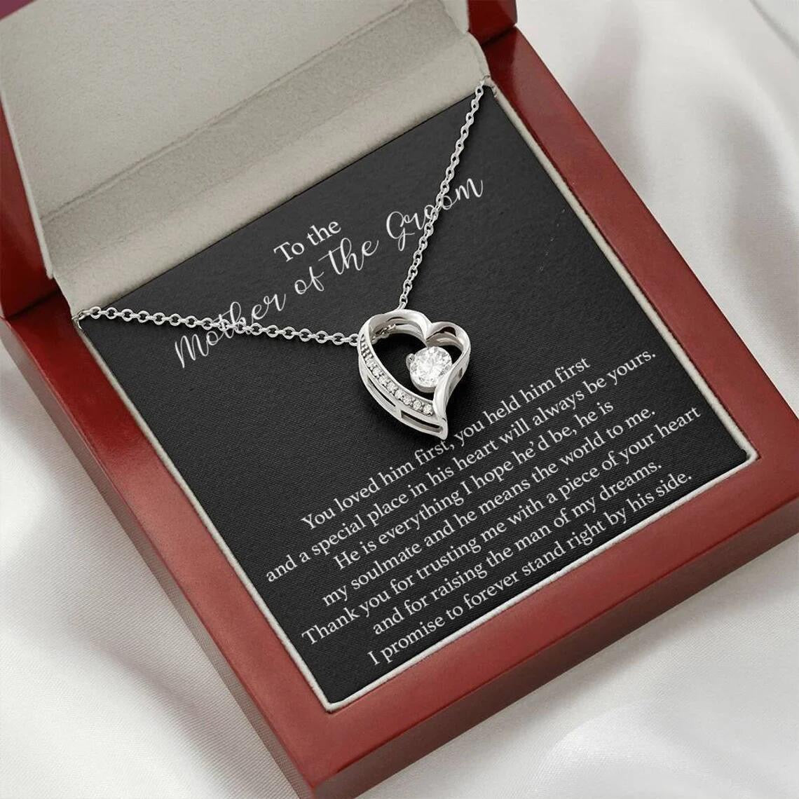 To the Mother of the Groom - Love Heart Necklace - Thank You
