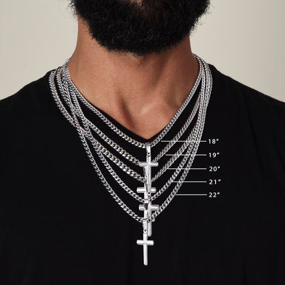 You Make Me Proud - Cuban Link Cross Necklace Gift for Son from Dad