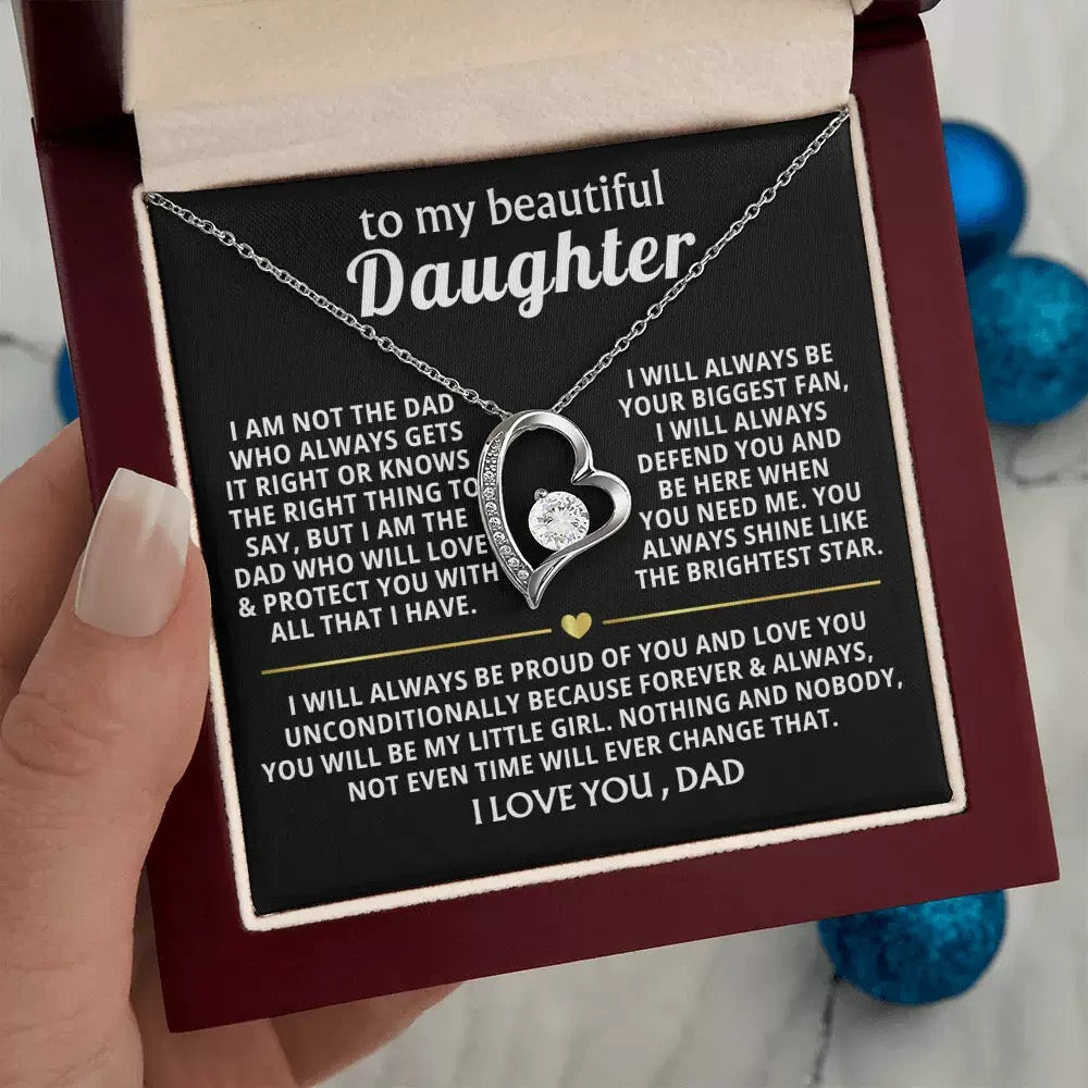 To My Daughter Necklace from Dad - Love Heart Necklace - Always My Precious Little Girl Gift