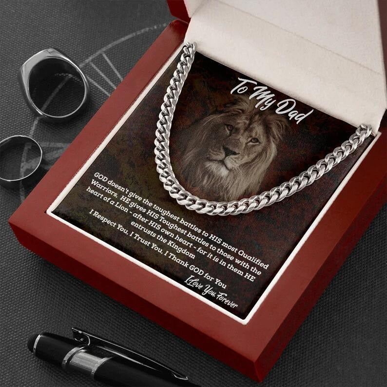 To My Dad - Cuban Link Necklace - Proud to Have You as Dad Message Card Gift