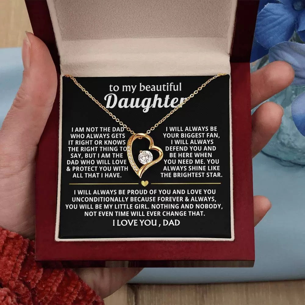 To My Daughter Necklace from Dad - Love Heart Necklace - Always My Precious Little Girl Gift