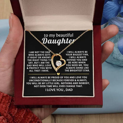 To My Daughter Necklace from Dad - Love Heart Necklace - Always My Precious Little Girl Gift