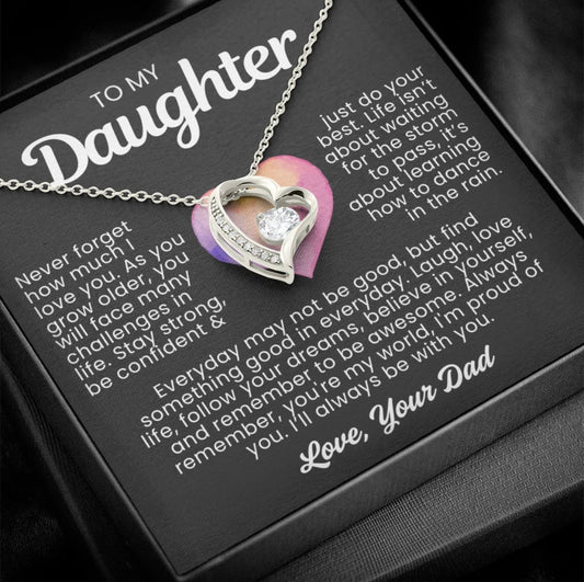To My Daughter Necklace from Dad - Love Heart Necklace - You Are My World