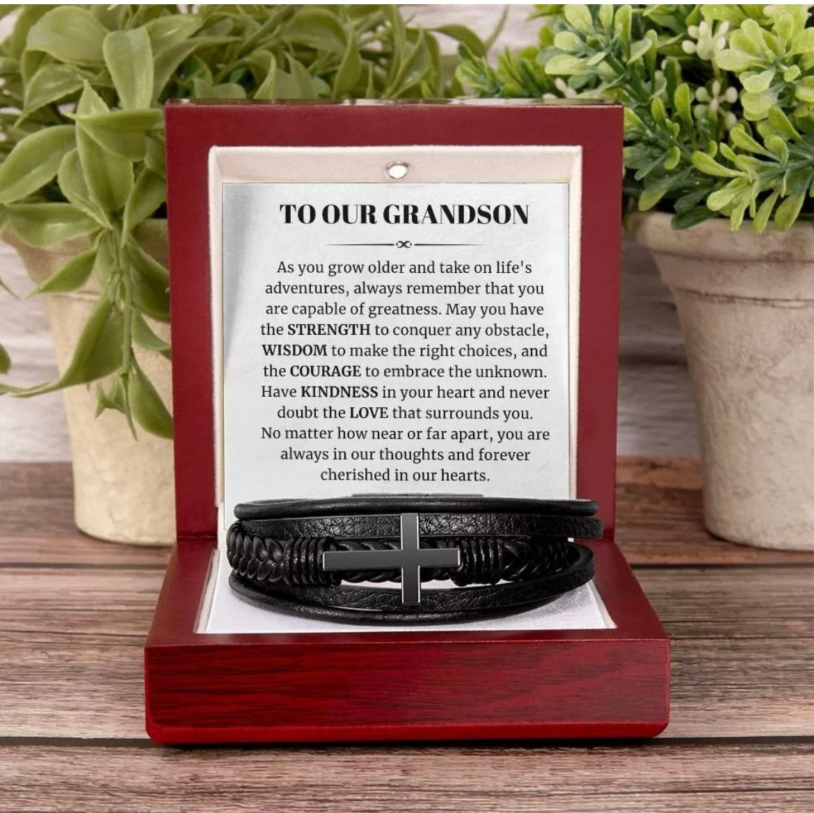 To Our Grandson - Cross Bracelet - Cherished In Our Hearts