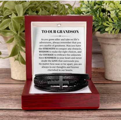 To Our Grandson - Cross Bracelet - Cherished In Our Hearts