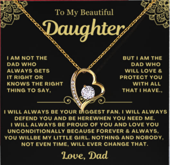 To My Daughter Necklace from Dad - Love Heart Necklace - Eternal Rose Gift Box
