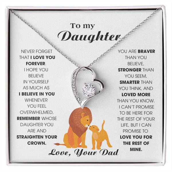 To My Daughter Necklace from Dad - Love Heart Necklace - More Loved Than You Know Message Card Gift