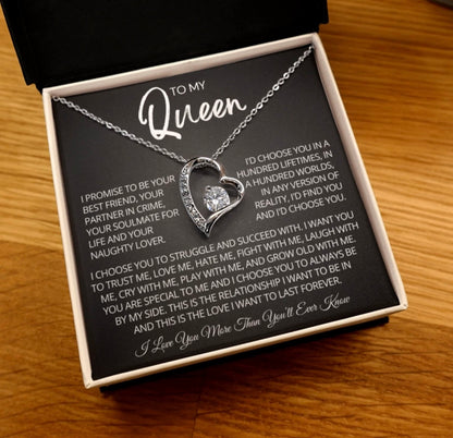 To My Queen Necklace - Love Heart Necklace - I Choose You Gift from Husband